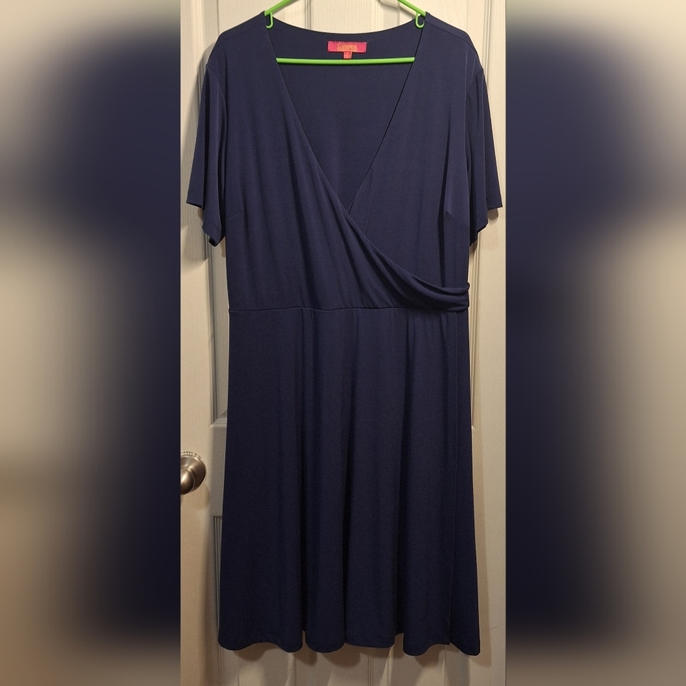 Catherines Dark Blue V-Neck Wrap Dress 1X - Picture 2 of 8